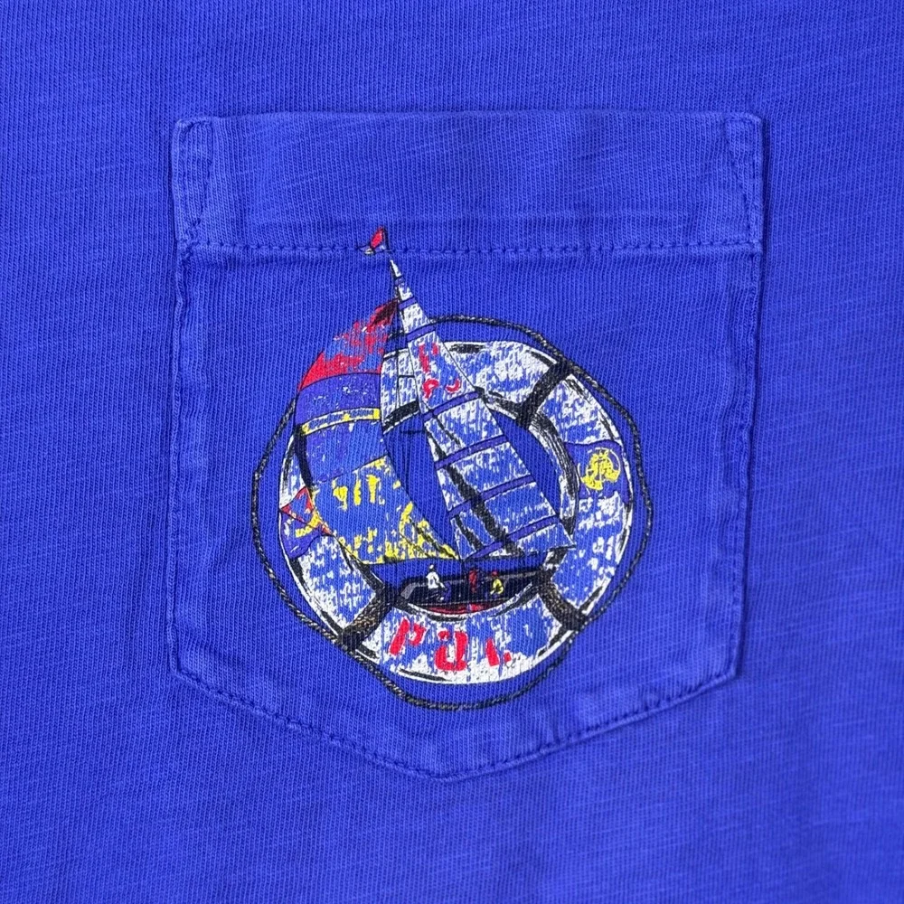 Polo Ralph Lauren T-Shirt Men XL Royal Blue Nautical Graphic Pocket Cotton Beach